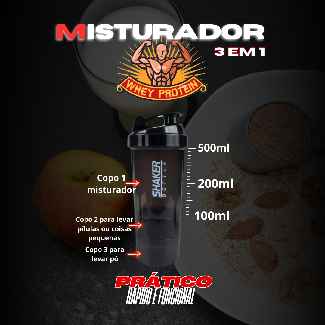 Misturador de whey protein 3 em 1